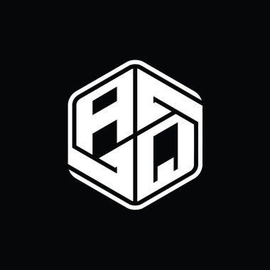 AQ Harfi Logo monogram altıgen şekli ile soyut izole tasarım şablonu