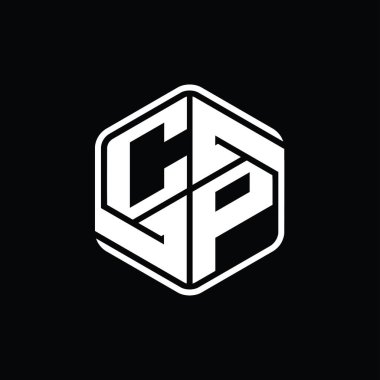CP Harfi Logo monogram altıgen şekli ile soyut izole tasarım şablonu