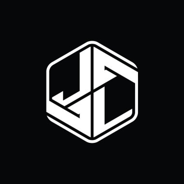 JL Harfi Logo monogram altıgen şekli ile soyut izole tasarım şablonu