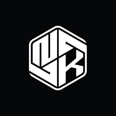 NK Harfi Logo monogram altıgen şekli ile soyut izole tasarım şablonu