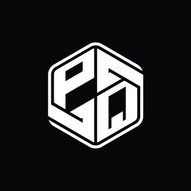 Soyut soyut izole tasarım şablonu ile PQ Harfi Logo monogram altıgen şekli