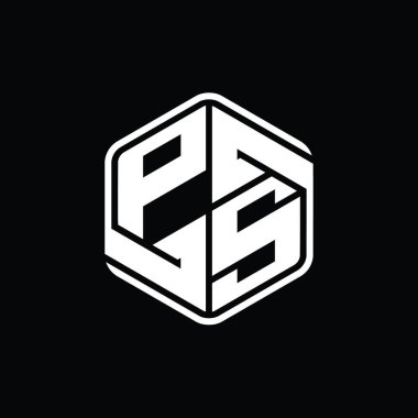 PS Harfi Logo monogram altıgen şekli ile soyut izole tasarım şablonu