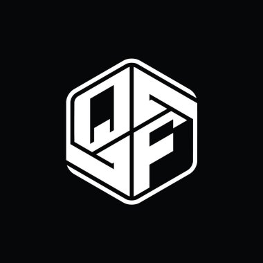 QF Harfi Logo monogram altıgen şekli ile soyut izole tasarım şablonu