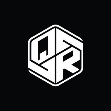 QR Harfi Logo monogram altıgen şekli ile soyut izole tasarım şablonu