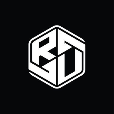 RU Harfi Logo monogram altıgen şekli ile soyut izole tasarım şablonu