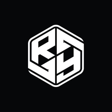 ry Harfi Logosu monogram altıgen şekli soyut izole tasarım şablonu