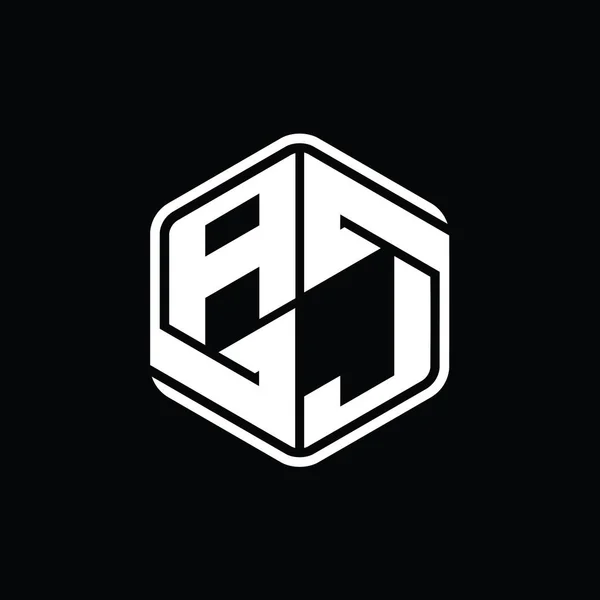 Aj文字ロゴモノグラム六角形形装飾抽象的な独立したアウトラインデザインテンプレート — ストック写真