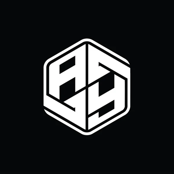 Ay手紙ロゴモノグラム六角形形装飾抽象的な孤立アウトラインデザインテンプレート — ストック写真