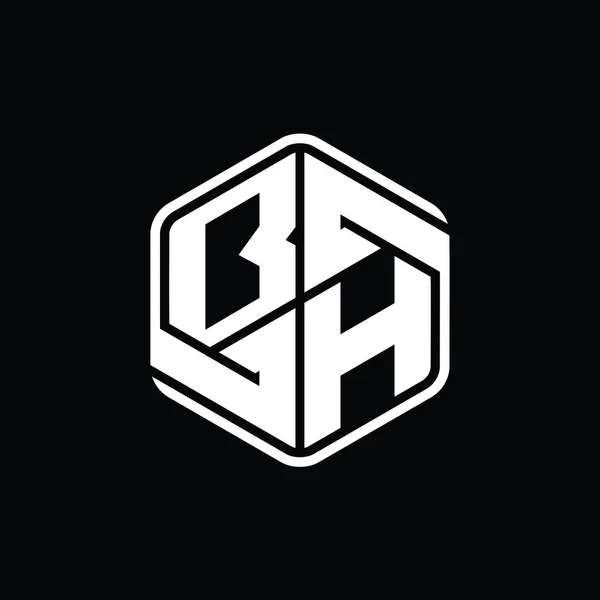 Bh文字ロゴモノグラム六角形の装飾抽象的な独立したアウトラインデザインテンプレート — ストック写真