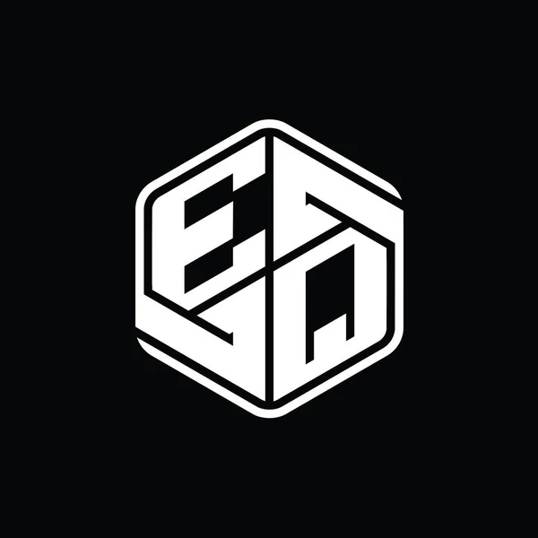 Eqレターロゴモノグラム6角形装飾抽象的な独立したアウトラインデザインテンプレート — ストック写真
