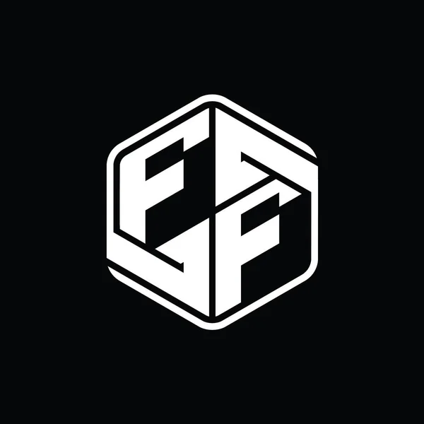 Ff字母标志六边形与装饰抽象隔离轮廓设计模板 — 图库照片