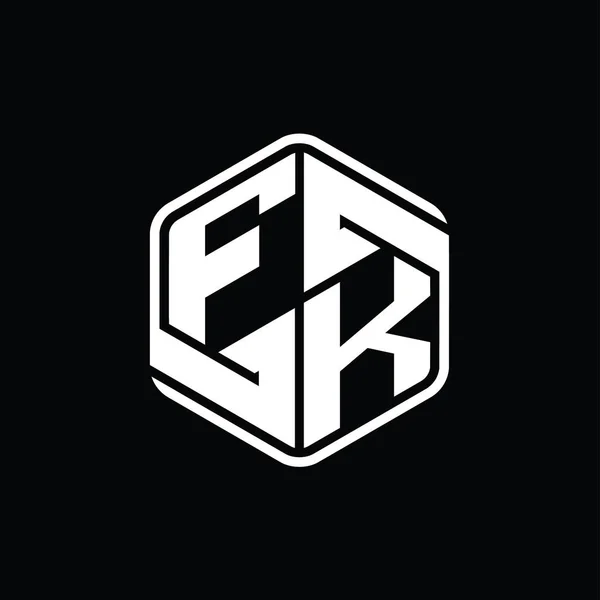 Fkレターロゴモノグラム六角形の装飾抽象的な独立したアウトラインデザインテンプレート — ストック写真