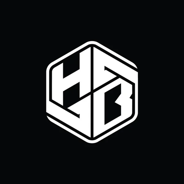 装飾抽象的な独立したアウトラインデザインテンプレートとHb文字のロゴのモノグラム六角形の形状 — ストック写真