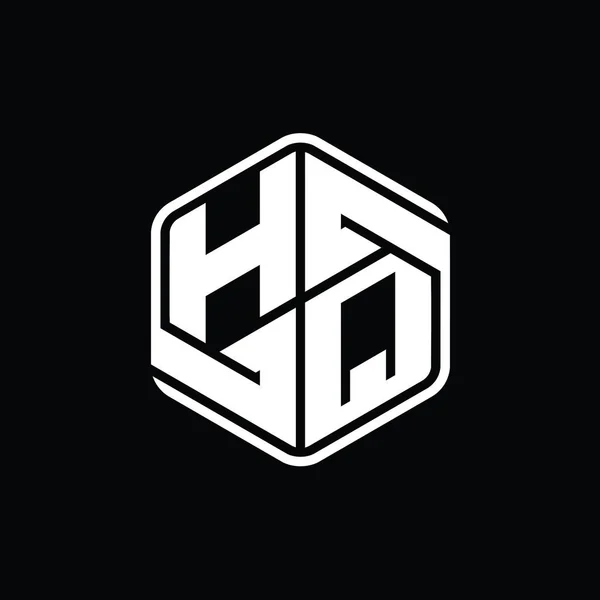 Hqレターロゴモノグラム六角形装飾抽象的なアウトラインデザインテンプレート付き — ストック写真