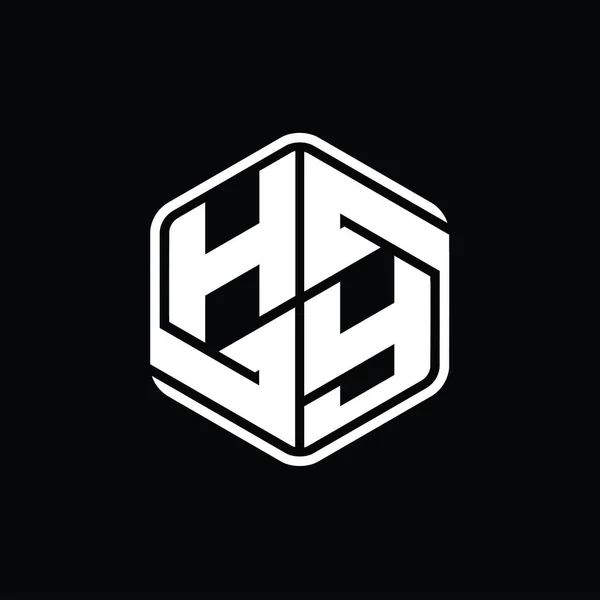 Y文字ロゴモノグラム六角形の装飾抽象的な独立したアウトラインデザインテンプレート — ストック写真