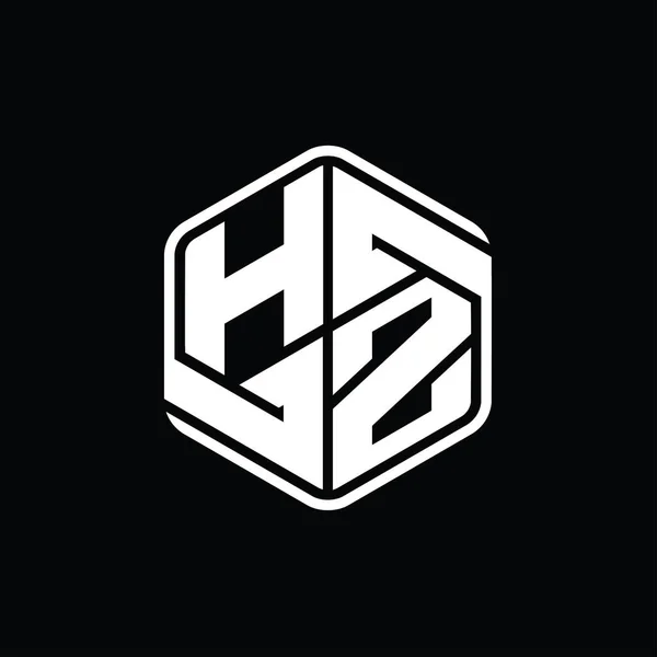 Hz手紙ロゴモノグラム六角形形装飾抽象的な独立したアウトラインデザインテンプレート — ストック写真