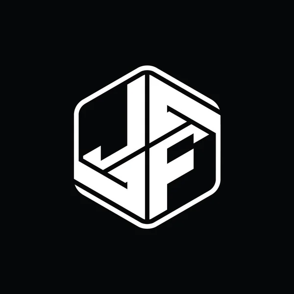 Jf字母标识六边形与装饰抽象隔离轮廓设计模板 — 图库照片