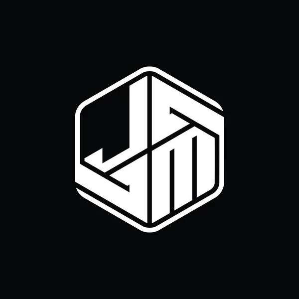 Jm字母标识六边形与装饰抽象隔离轮廓设计模板 — 图库照片