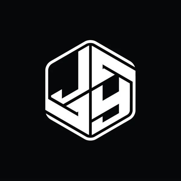 Jyレターロゴモノグラム六角形装飾抽象的な独立したアウトラインデザインテンプレート — ストック写真