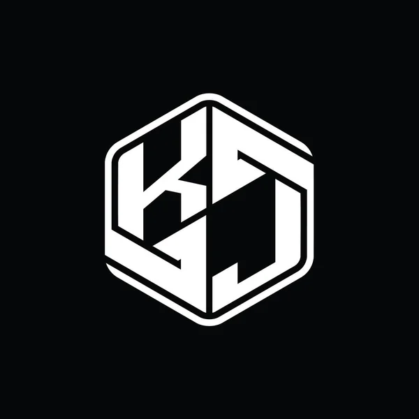 Kjレターロゴモノグラム六角形形装飾抽象的な独立したアウトラインデザインテンプレート — ストック写真