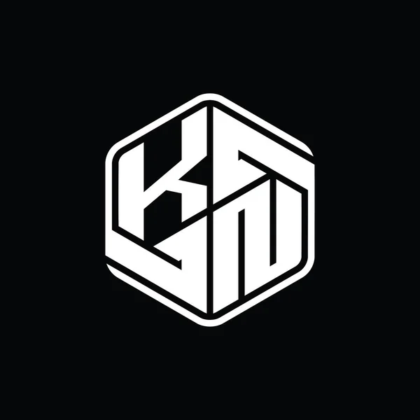 Kn文字ロゴモノグラム六角形の装飾抽象的な独立したアウトラインデザインテンプレート — ストック写真