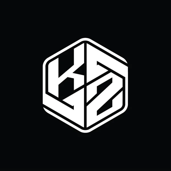 Kz文字ロゴモノグラム六角形の装飾抽象的な独立したアウトラインデザインテンプレート — ストック写真