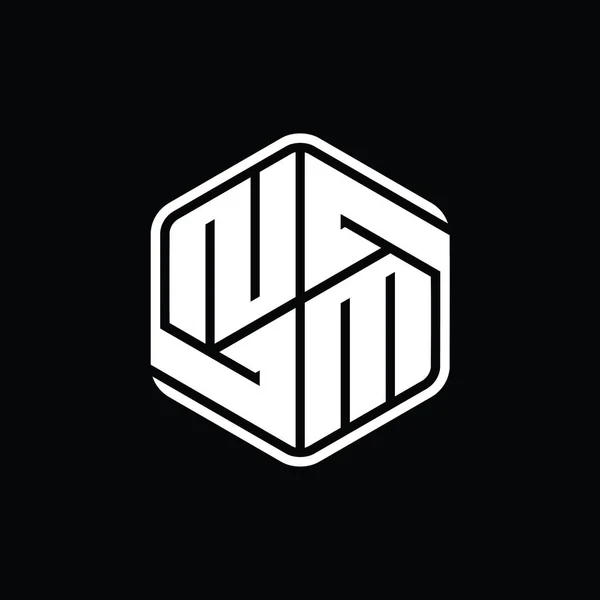 Nmレターロゴモノグラム六角形装飾抽象的な独立したアウトラインデザインテンプレート — ストック写真