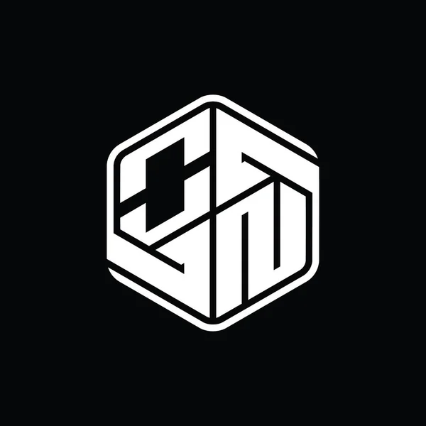 文字上のロゴモノグラム六角形の装飾抽象的な孤立アウトラインデザインテンプレート — ストック写真