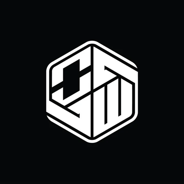 Bentuk Monogram Logo Heksagon Dengan Ornamen Abstrak Garis Luar Terisolasi — Stok Foto