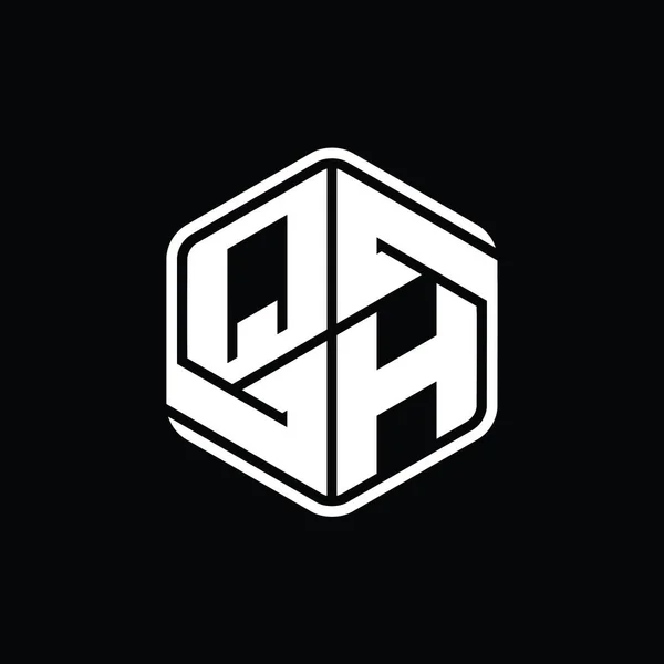 Qhレターロゴモノグラム六角形の装飾抽象的な独立したアウトラインデザインテンプレート — ストック写真