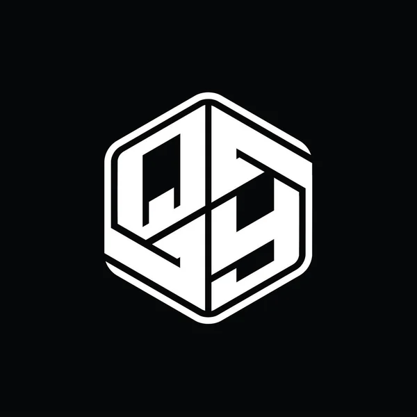 Qy文字ロゴモノグラム六角形の装飾抽象的な独立したアウトラインデザインテンプレート — ストック写真