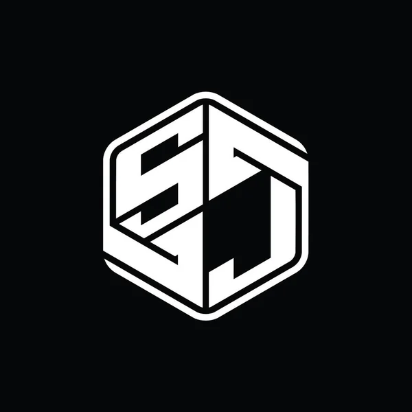 Sj手紙ロゴモノグラム六角形の装飾抽象的な独立したアウトラインデザインテンプレート — ストック写真