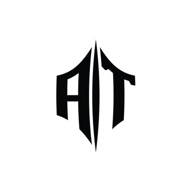 AT Harfi Logosu monogram altıgen elmas şekilli piercing stili tasarım şablonu