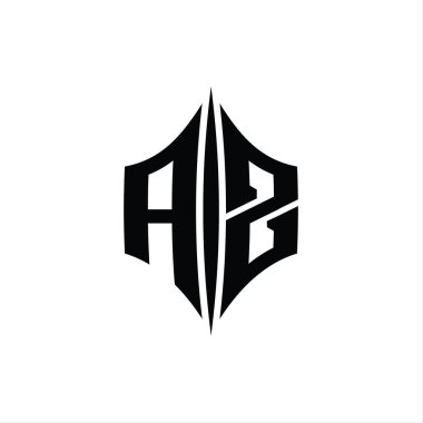 AZ Harf Logosu monogram altıgen elmas şekli piercing stili tasarım şablonu