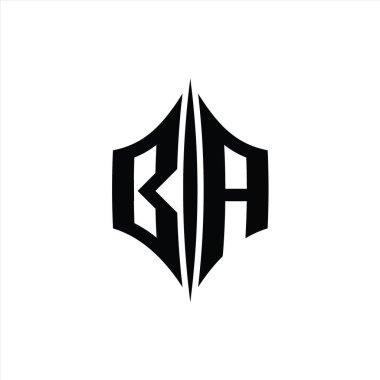 BA Harfi Logo monogram altıgen elmas şekilli piercing stili tasarım şablonu