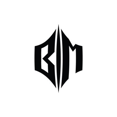 BM Harfi Logosu monogram altıgen elmas şekilli piercing stili tasarım şablonu