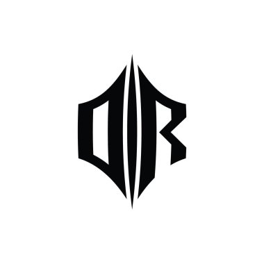 DR Letter Logo monogram altıgen elmas şekilli piercing stili tasarım şablonu