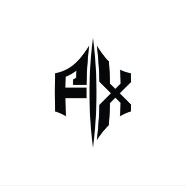 FX Harfi Logo monogram altıgen elmas şekilli piercing stili tasarım şablonu