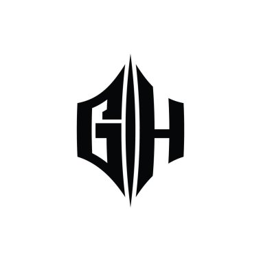 GH Harfi Logosu monogram altıgen elmas şekilli piercing stili tasarım şablonu