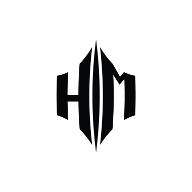 HM Harfi Logo monogram altıgen elmas şekilli piercing stili tasarım şablonu