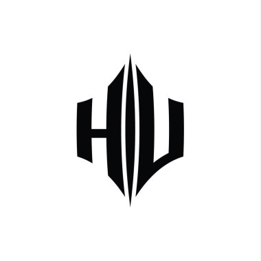 HU Letter Logo monogram altıgen elmas şekilli piercing stili tasarım şablonu