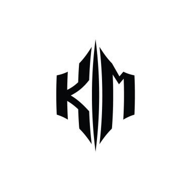 KM Harfi Logosu monogram altıgen elmas şekilli piercing stili tasarım şablonu