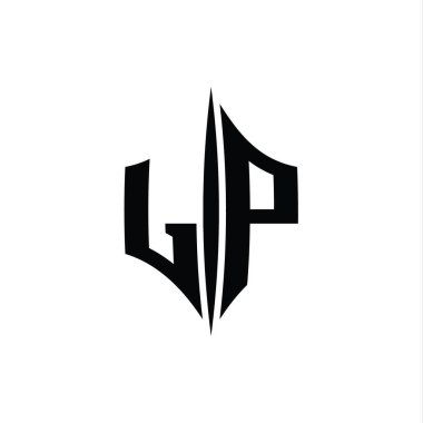 LP Harfi Logo monogram altıgen elmas şekilli piercing stili tasarım şablonu