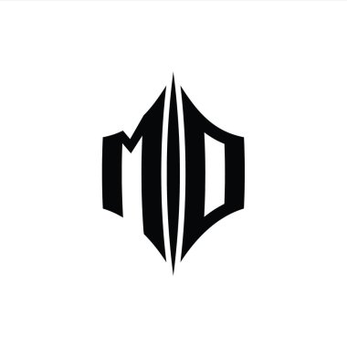 MD Harf Logosu monogram altıgen elmas şekilli piercing stili tasarım şablonu