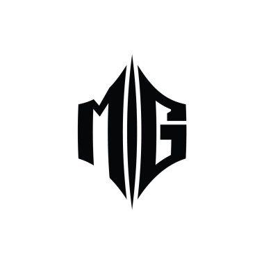 MG Harfi Logo monogram altıgen elmas şekilli piercing stili tasarım şablonu