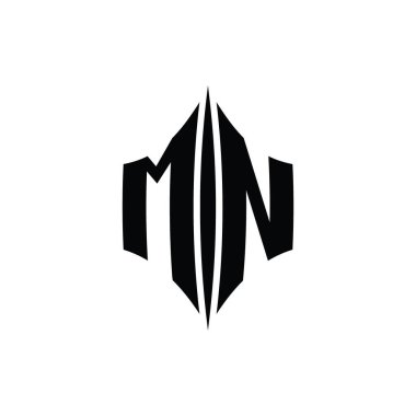 MN Letter Logo monogram altıgen elmas şekilli piercing stili tasarım şablonu