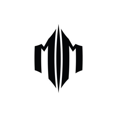 MM Harfi Logo monogram altıgen elmas şekilli piercing stili tasarım şablonu