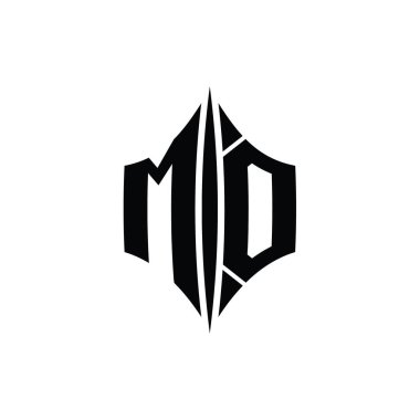 MO Harfi Logo monogram altıgen elmas şekilli piercing stili tasarım şablonu