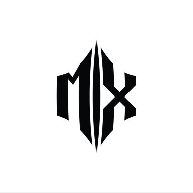MX Harfi Logo monogram altıgen elmas şekilli piercing stili tasarım şablonu
