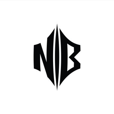 NB Harfi Logo monogram altıgen elmas şekilli piercing stili tasarım şablonu